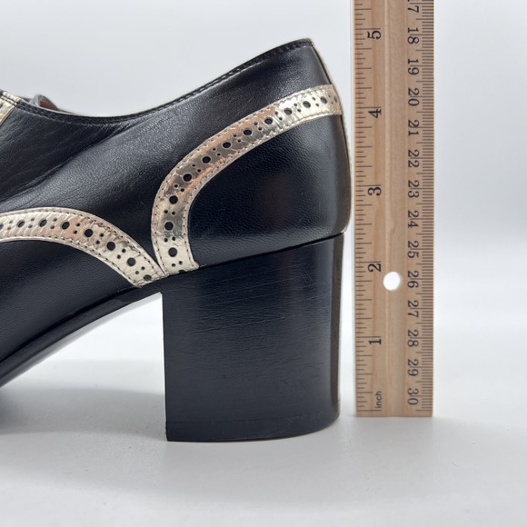 LAURENCE DACADE Victoria Heeled Lace Up Brogue Womens 38.5 Black Gold Leather - Picture 16 of 16